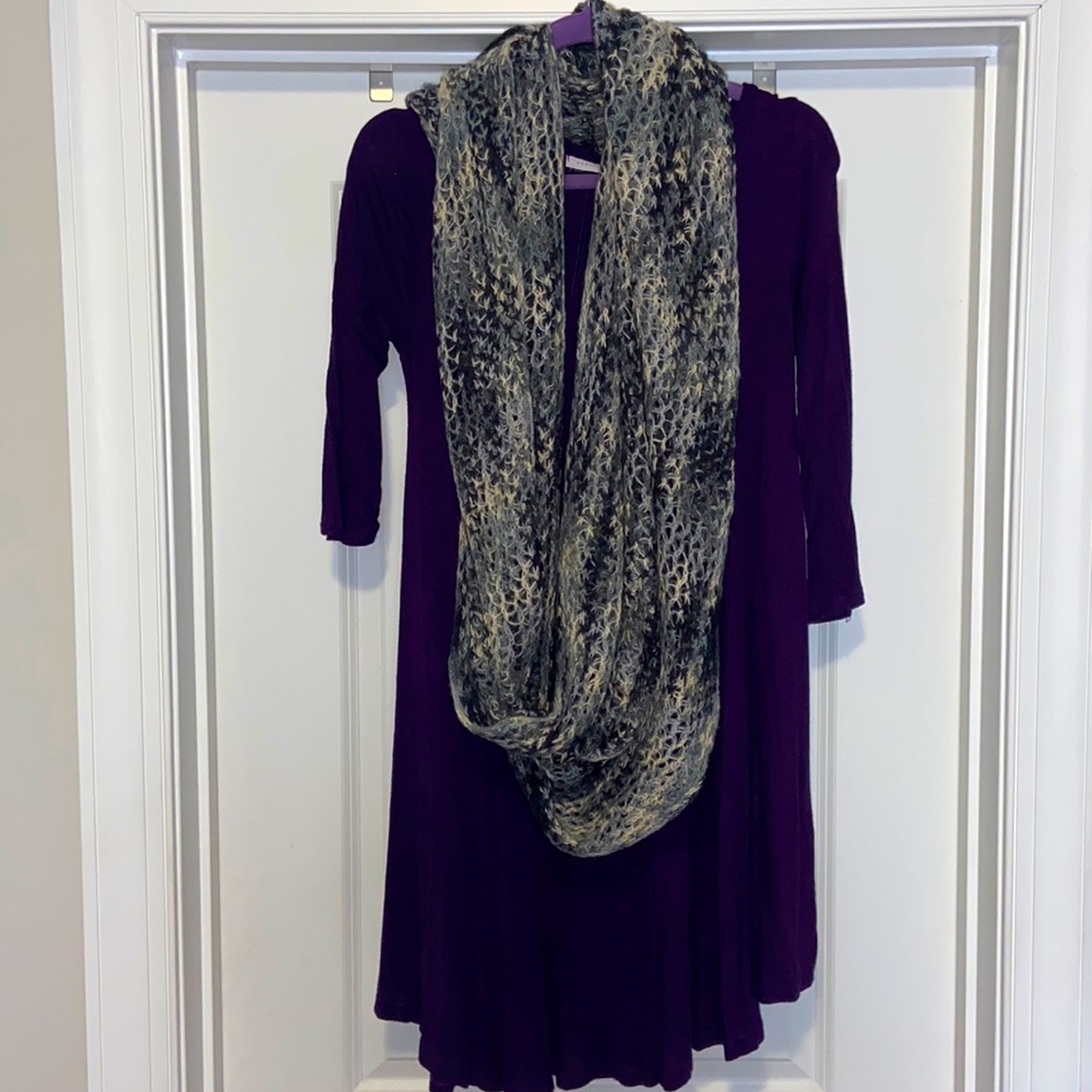 Purple T shirt dress with infinity scarf